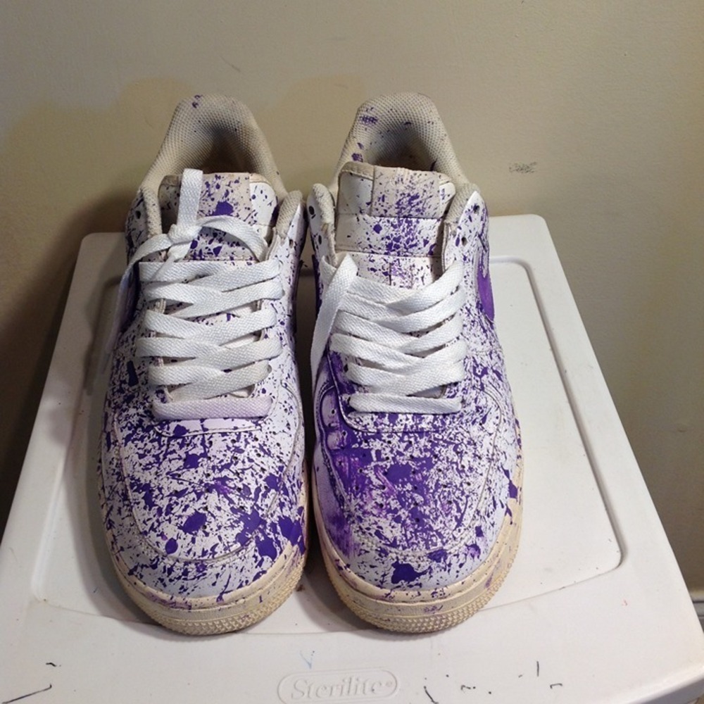 Nike Air Force 1 Custom White/Purple Paint Splatter Mens Size 9